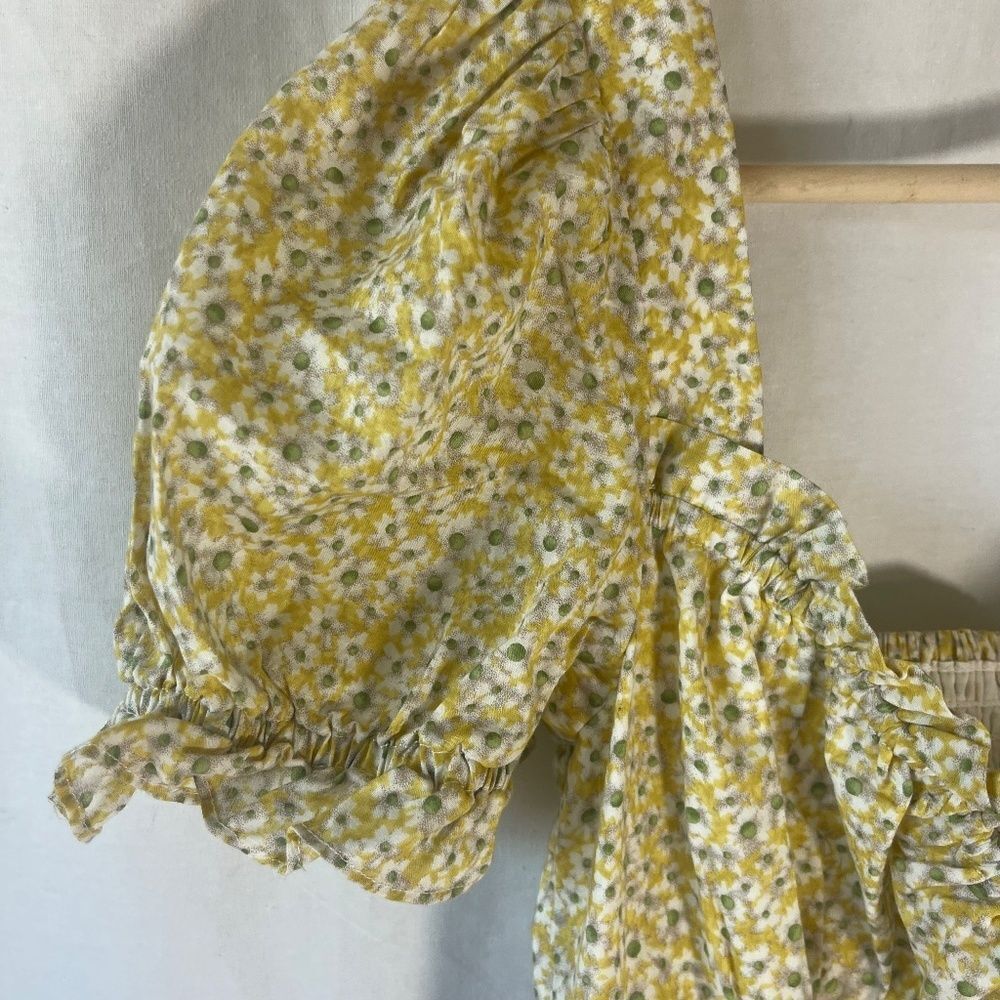 Bardot Lucinta Yellow‎ Floral Puff Sleeve Mini Dress Sz 6/S - Picture 5 of 12